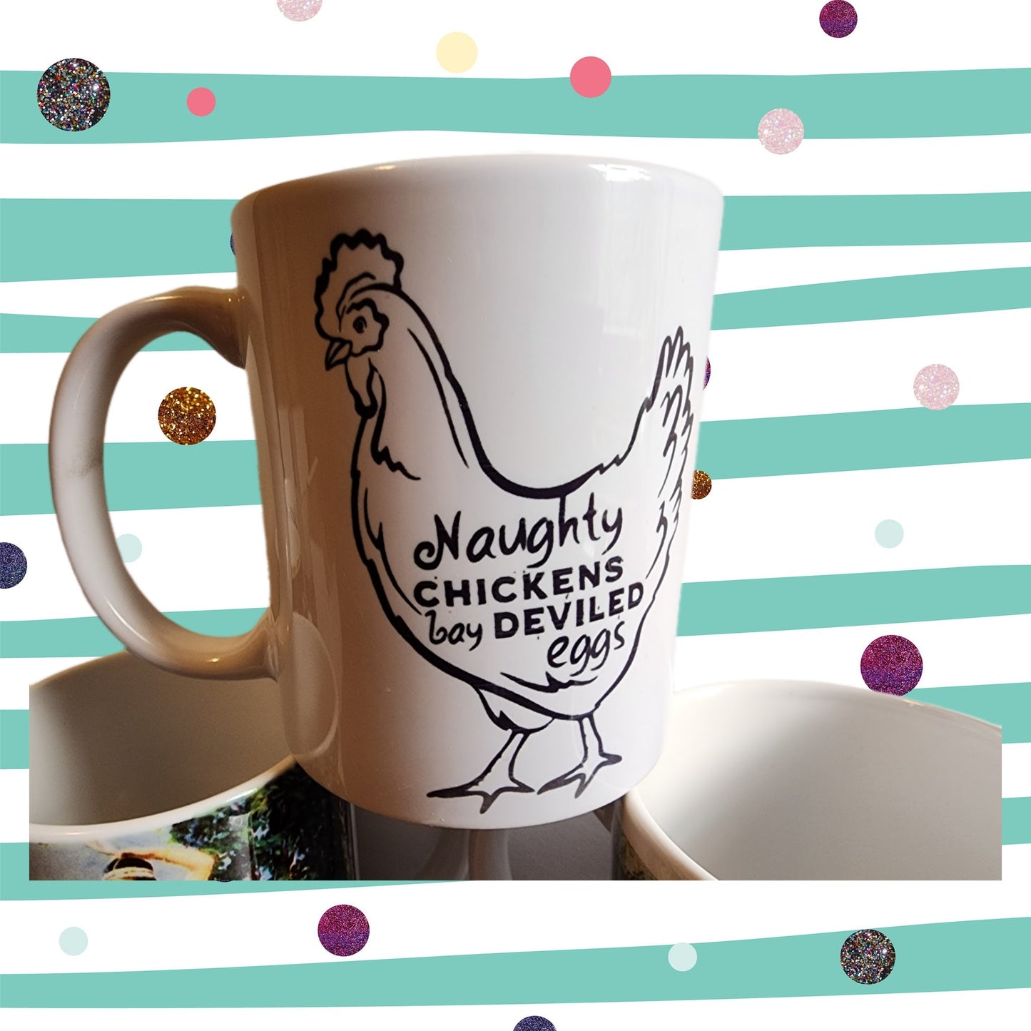 Naughty chickens ceramic coffee mugs